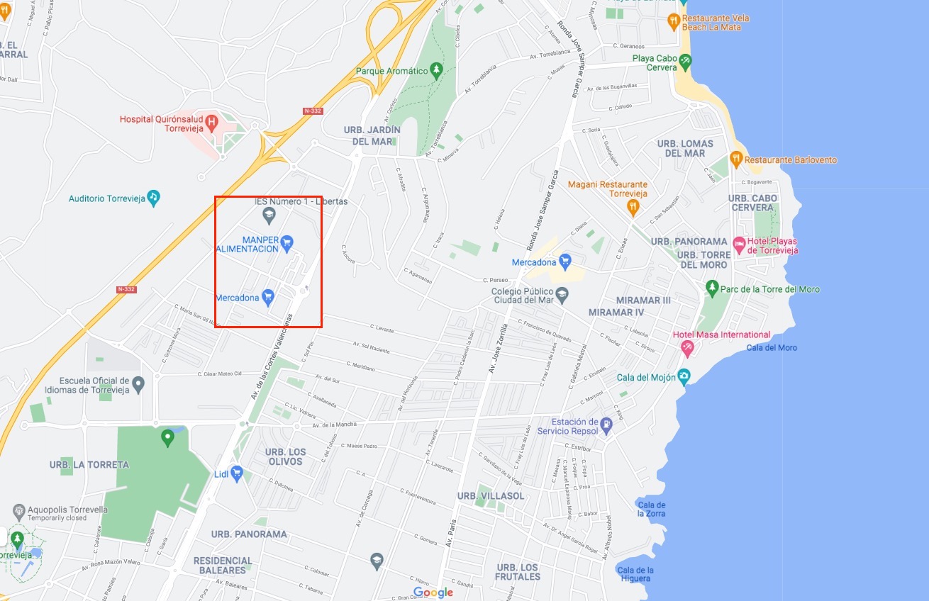 Aguas Nuevas Torrevieja centro comercial en la mapa